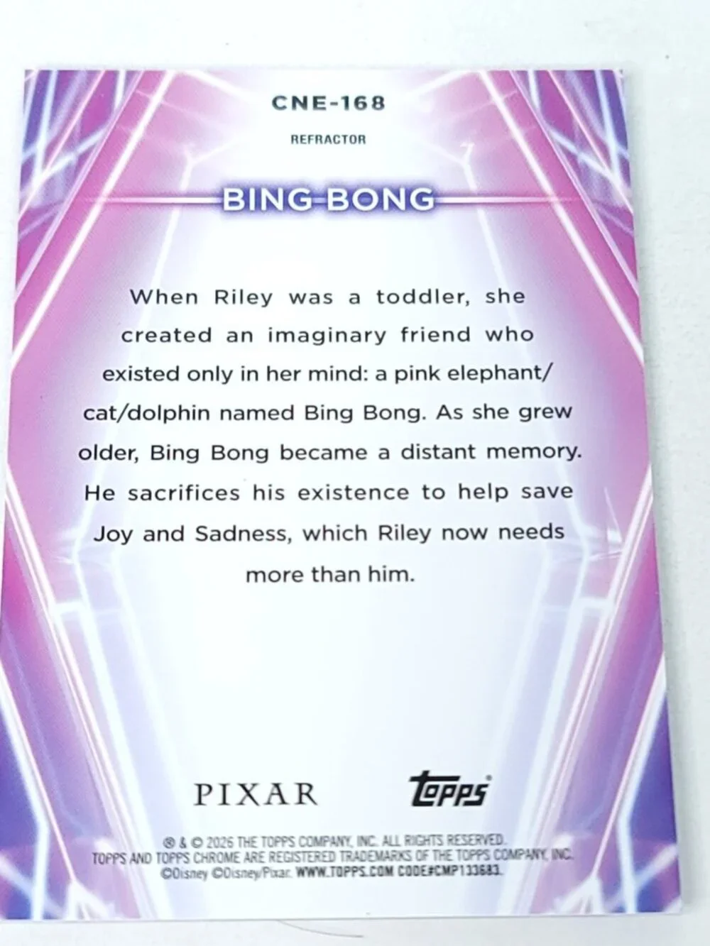 Bing Bong Topps 2026 Disney Neon Holo Chrome Refractor Limited 015/199 CNE